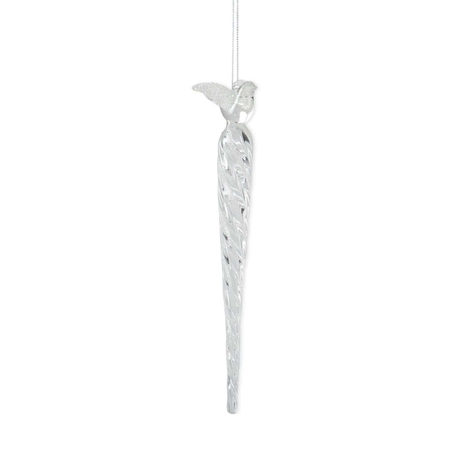 Glittered Glass Icicle Ornament with Bird